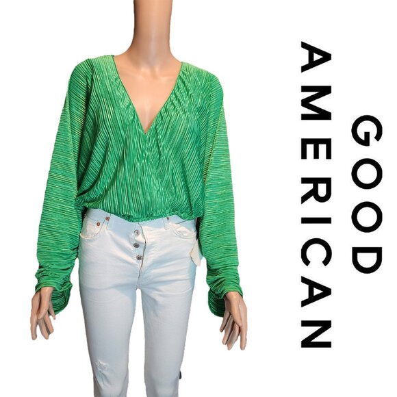 Good American Plissé Sculpted Top NWT Green Size ¾ - Picture 1 of 10